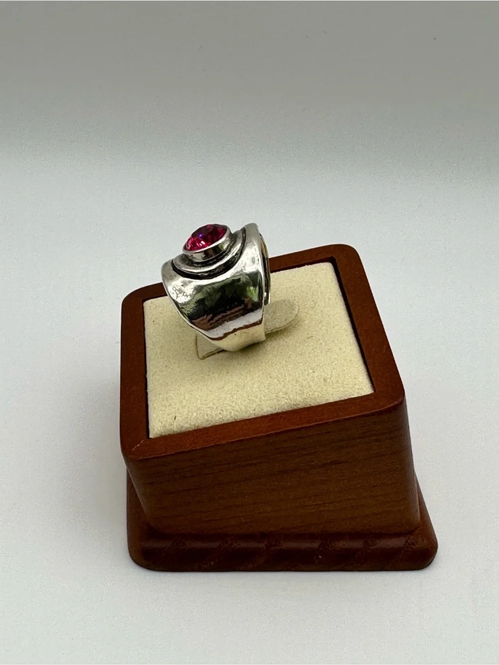 ⁠925 Sterling Silver Wide Band Ring Pink CZ Gemstone Statement Ring⁠